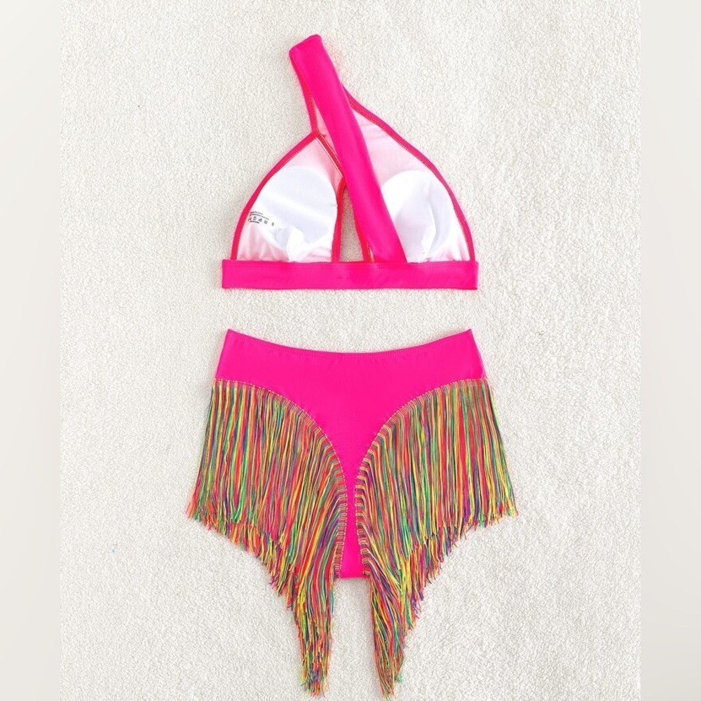 NWOT- Sexy fringe hem one shoulder bikini swimsuit - Picture 3 of 4